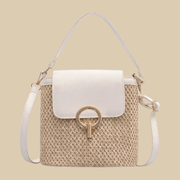 Straw Shoulder Bag for Women, Natural Woven Summer Purse in Black, styled as a SheSelects summer accessory