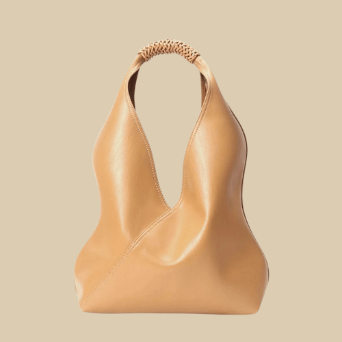 Vegan Leather Tote Bag for Women, Soft Everyday Shoulder Purse in Caramel, styled as a SheSelects summer accessory