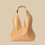 Vegan Leather Tote Bag for Women, Soft Everyday Shoulder Purse in Caramel, styled as a SheSelects summer accessory