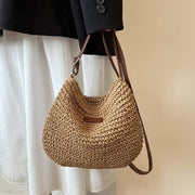 Straw Handbag for Women, Natural Woven Summer Purse in Coffee, styled as a SheSelects summer accessory