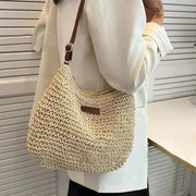 Straw Handbag for Women, Natural Woven Summer Purse in Coffee, styled as a SheSelects summer accessory