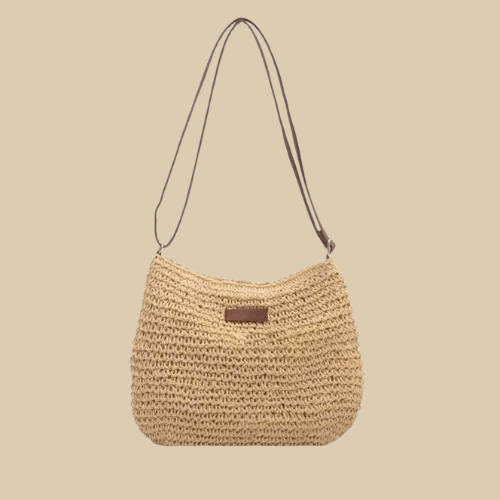 Straw Handbag for Women, Natural Woven Summer Purse in Coffee, styled as a SheSelects summer accessory