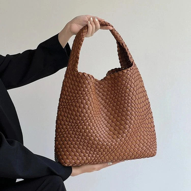 Vegan Leather Tote Bag for Women, Soft Everyday Shoulder Purse in Burgundy, styled as a SheSelects summer accessory