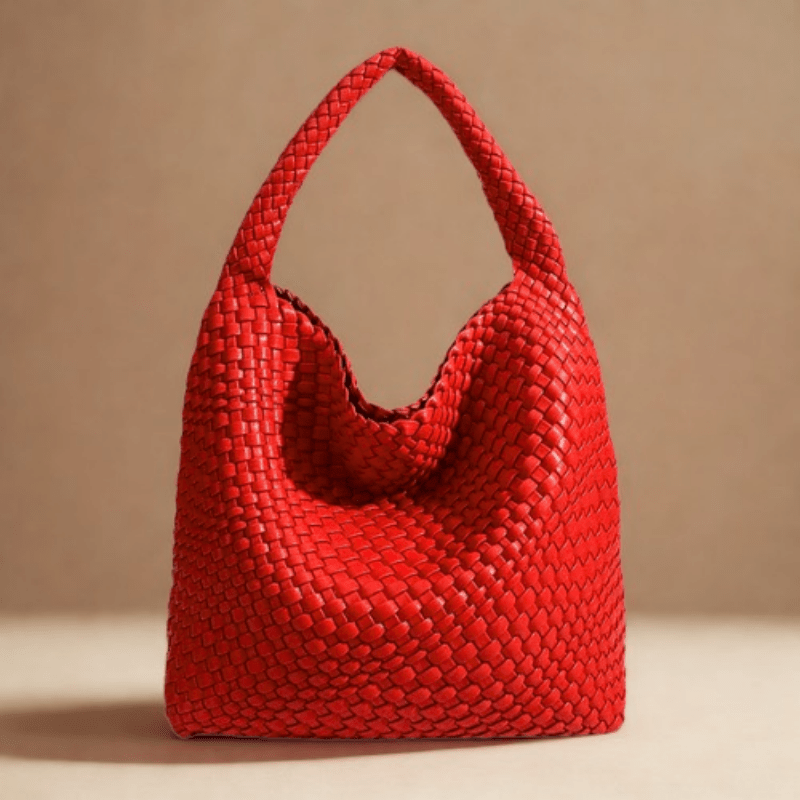 Vegan Leather Tote Bag for Women, Soft Everyday Shoulder Purse in Burgundy, styled as a SheSelects summer accessory