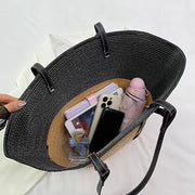 Straw Summer Bag for Women, Natural Summer Vacation Purse in Black, styled as a SheSelects summer accessory
