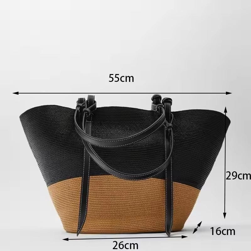 Straw Summer Bag for Women, Natural Summer Vacation Purse in Black, styled as a SheSelects summer accessory