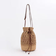 Straw Bucket Bag for Women, Boho Summer Vacation Purse in Coffee, styled as a SheSelects summer accessory
