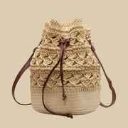 Straw Bucket Bag for Women, Boho Summer Vacation Purse in Coffee, styled as a SheSelects summer accessory