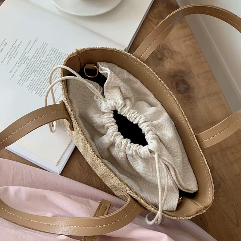 Straw Handbag for Women, Natural Woven Summer Purse in Apricot, styled as a SheSelects summer accessory