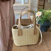 Straw Handbag for Women, Natural Woven Summer Purse in Apricot, styled as a SheSelects summer accessory