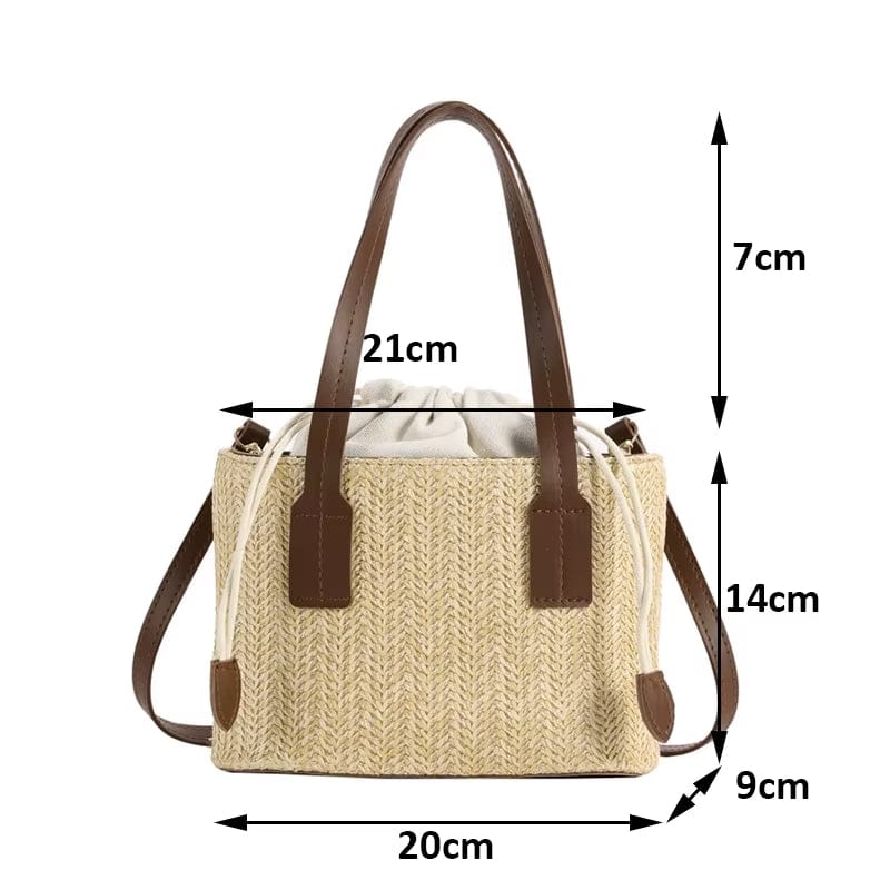 Straw Handbag for Women, Natural Woven Summer Purse in Apricot, styled as a SheSelects summer accessory
