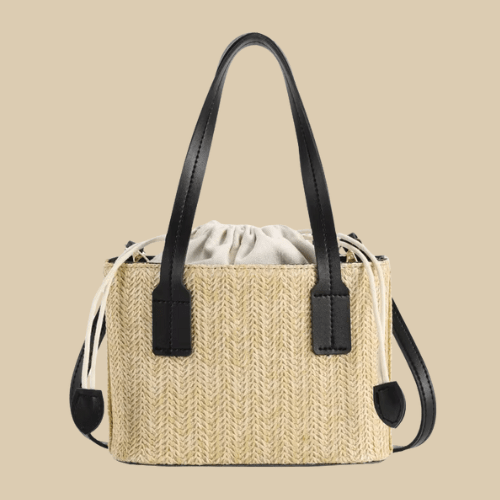 Straw Handbag for Women, Natural Woven Summer Purse in Apricot, styled as a SheSelects summer accessory