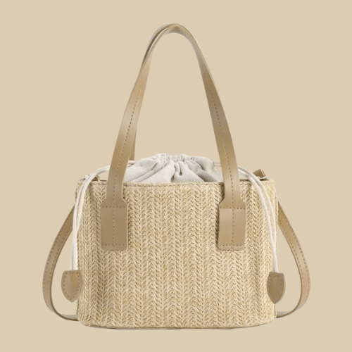 Straw Handbag for Women, Natural Woven Summer Purse in Apricot, styled as a SheSelects summer accessory