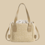 Straw Handbag for Women, Natural Woven Summer Purse in Apricot, styled as a SheSelects summer accessory